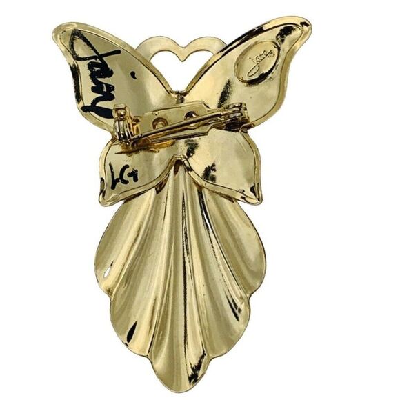 Vintage Jane Glass Crystal Gold Tone Heart Angel Brooch Pin Signed - Picture 6 of 7